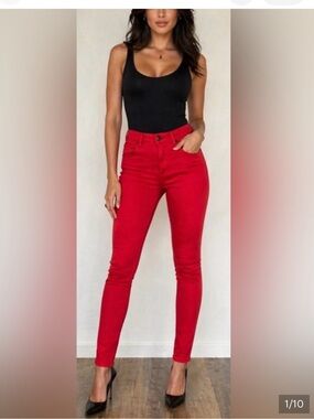 Good American Red High Rise Skinny Jeans Size 4 Made in USA